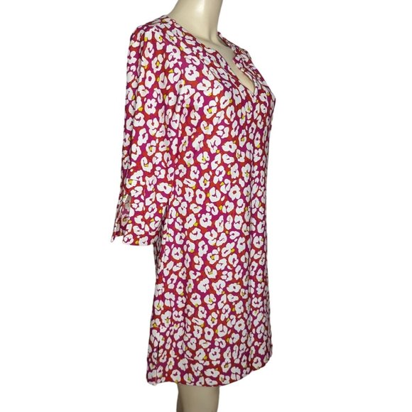 June Connally V neck pink white floral abstract above knee summer dress Size M - Picture 3 of 12